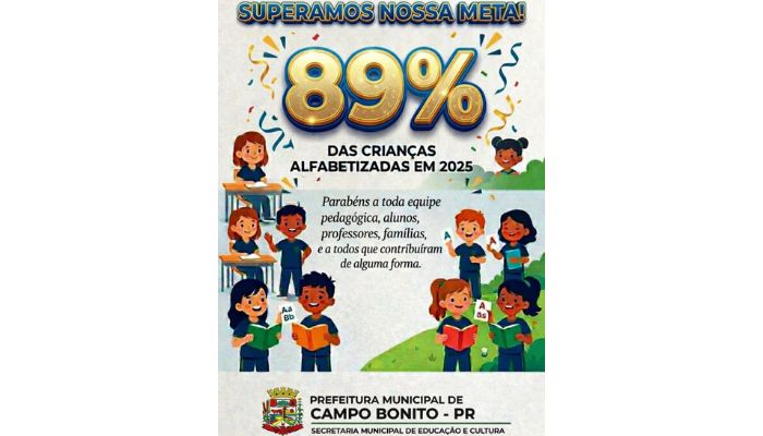 Campo Bonito supera meta nacional e atinge 89% de alfabetização em 2025